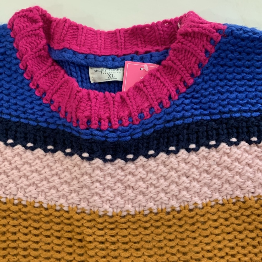 Oversized Cropped Stripe Sweater XL Colorblock Chunky Knit NWT - Picture 6 of 10